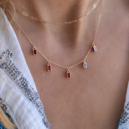 Providence 5 Ruby Drop Necklace in 14k Gold (July)