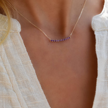 Rosecliff Amethyst Bar Necklace and Huggie Hoop Earrings Set in 14k Gold (February)