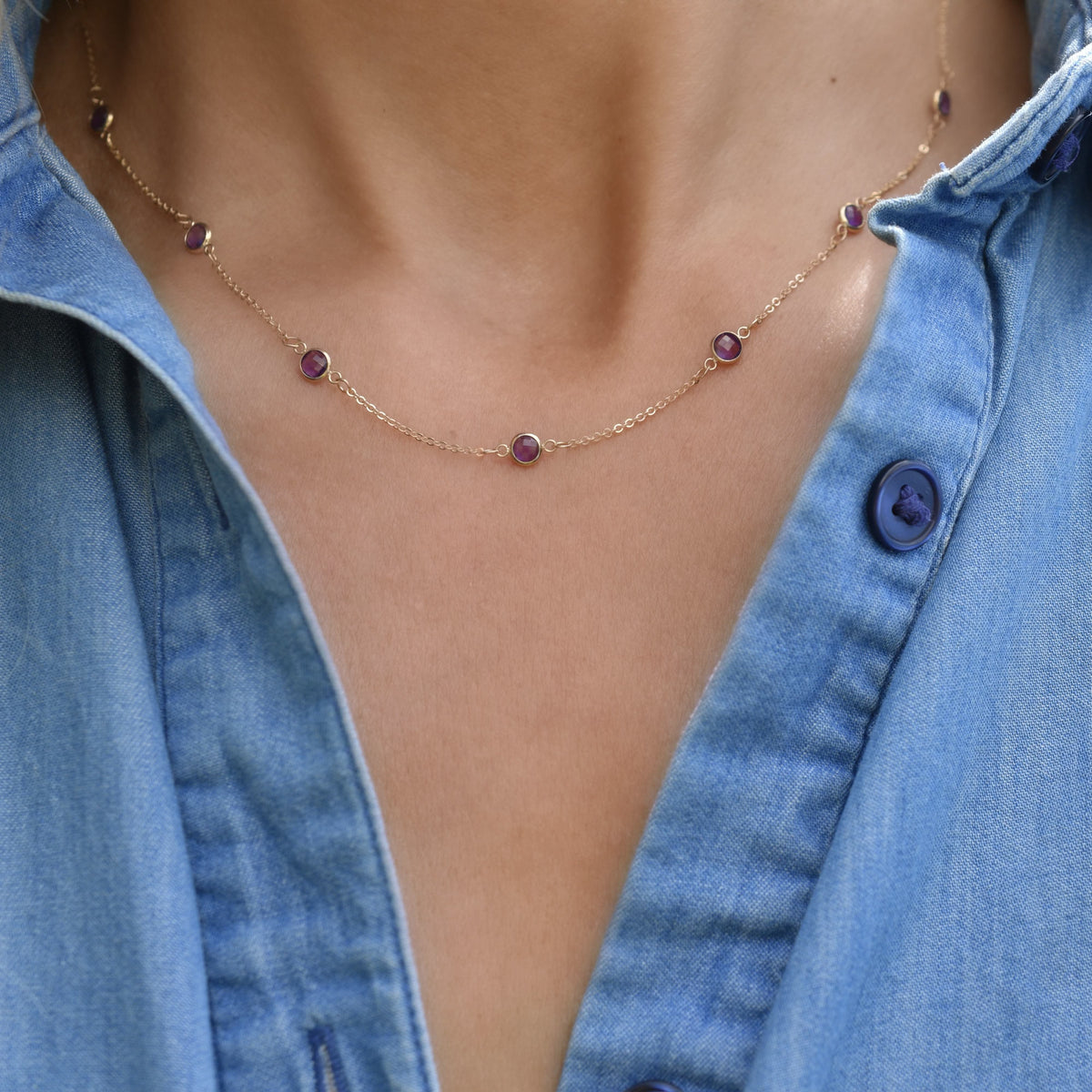 Bayberry 11 Amethyst Necklace in 14k Gold (February)