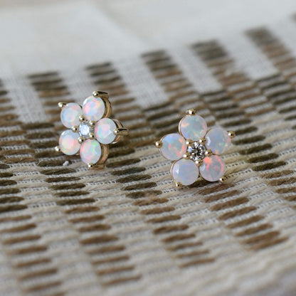 Greenwich Flower Opal & Diamond Earrings in 14k Gold (October)