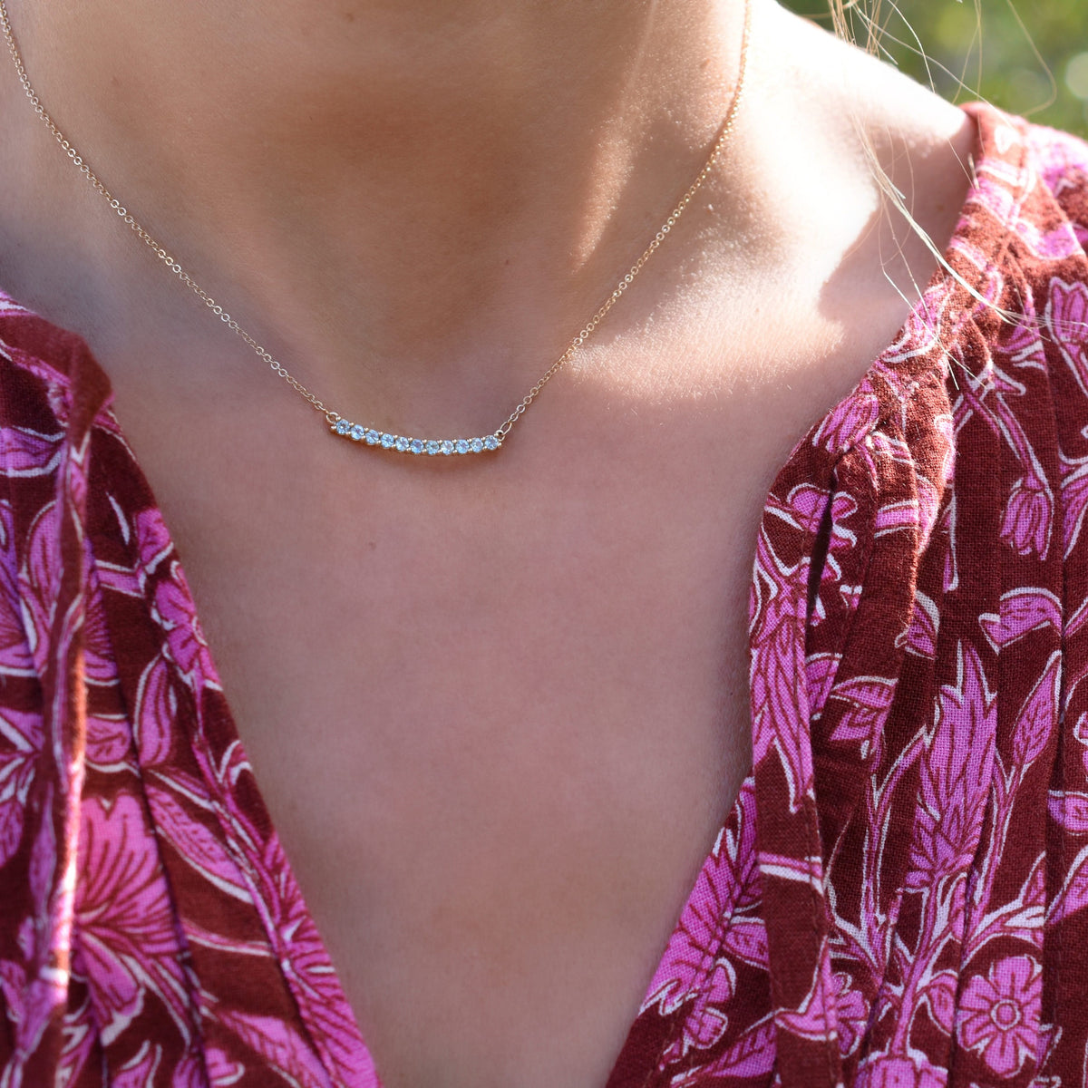 Rosecliff Nantucket Blue Topaz Bar Necklace and Huggie Hoop Earrings Set in 14k Gold (December)