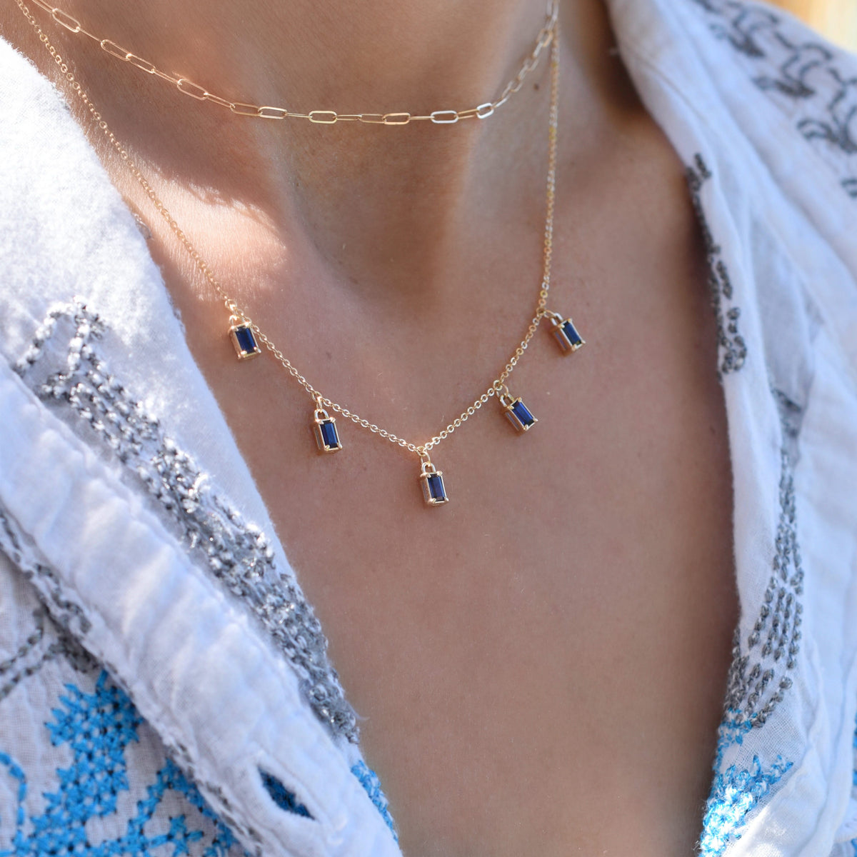Providence 5 Sapphire Drop Necklace in 14k Gold (September)