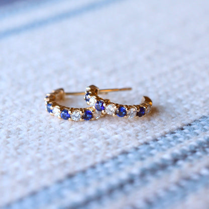 Rosecliff Diamond & Sapphire Huggie Hoop Earrings in 14k Gold (September)