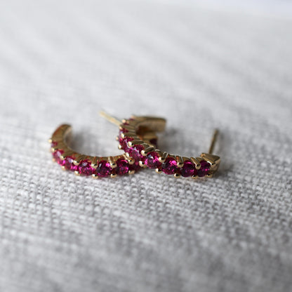 Rosecliff Ruby Huggie Hoop Earrings in 14k Gold (July)