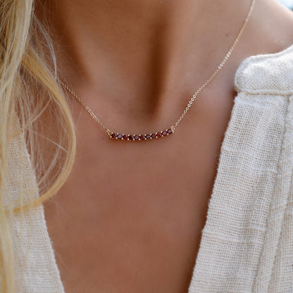 Rosecliff Garnet Bar Necklace and Huggie Hoop Earrings Set in 14k Gold (January)