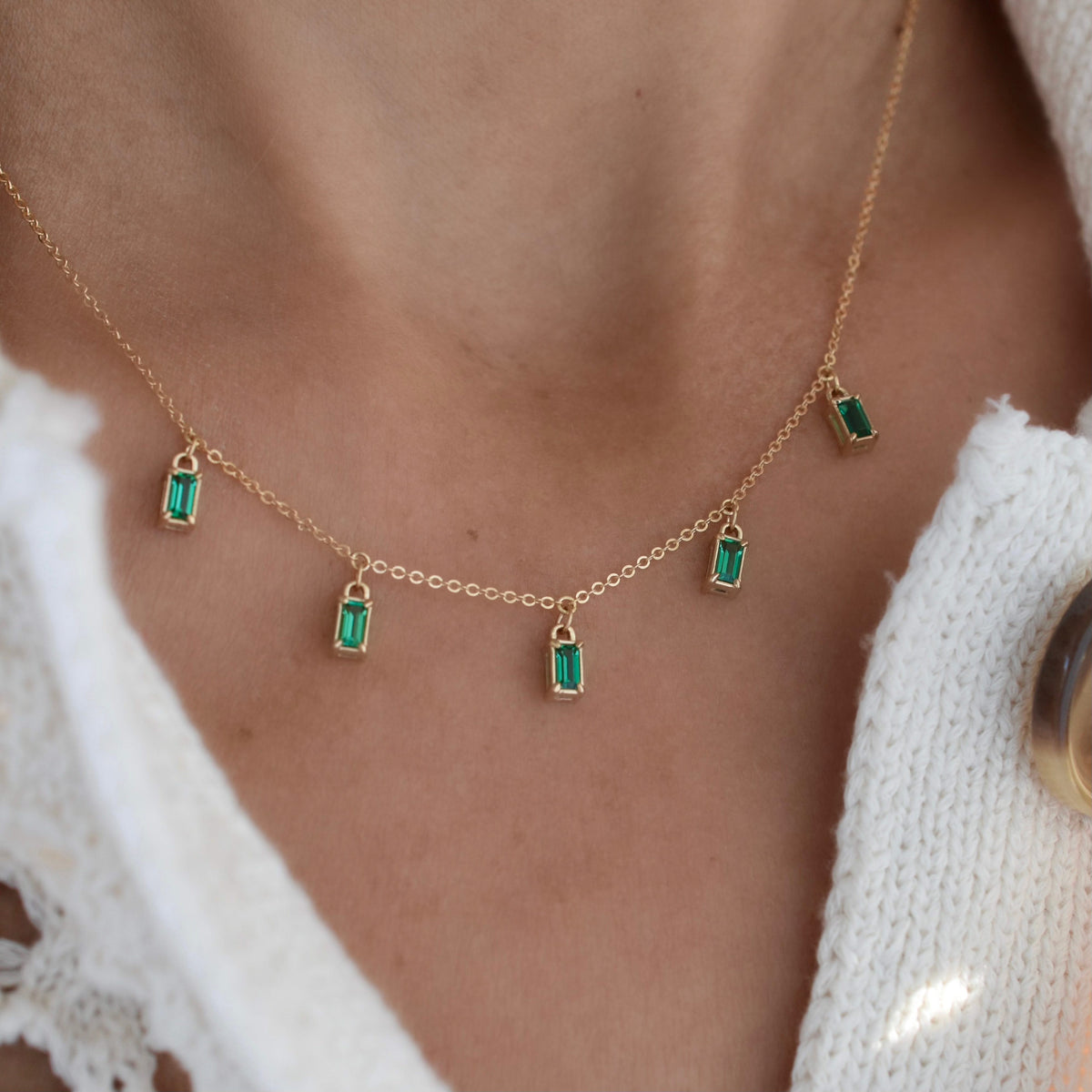 Providence 5 Emerald Drop Necklace in 14k Gold (May)
