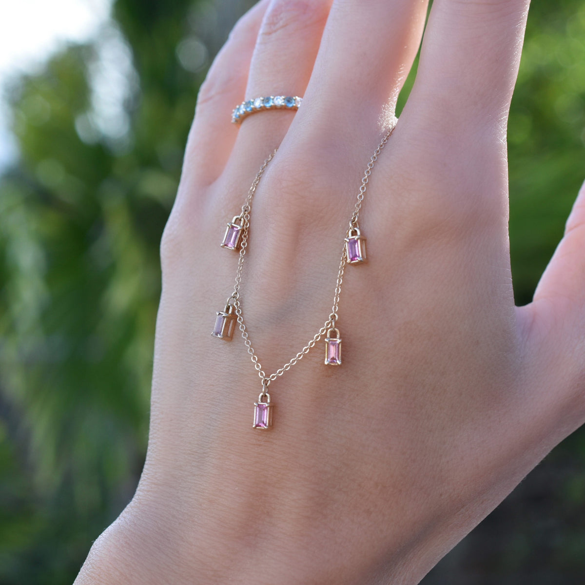 Providence 5 Pink Sapphire Drop Necklace in 14k Gold (October)