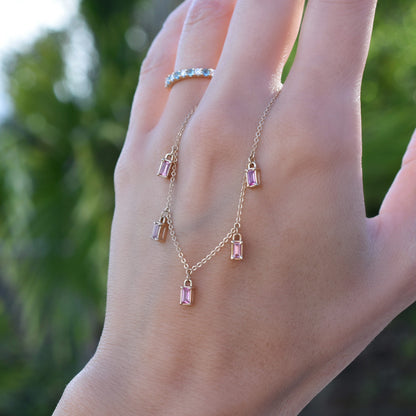 Providence 5 Pink Sapphire Drop Necklace in 14k Gold (October)