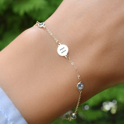 1 Letter & 4 Petite Aquamarine Bracelet in 14k Gold (March)