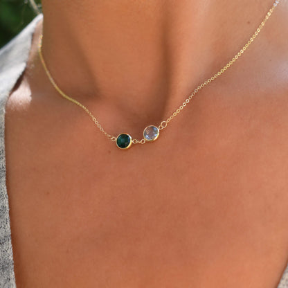 Grand 2 Connected Birthstone Necklace in 14k Gold