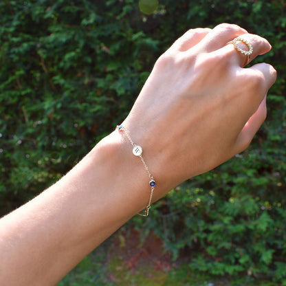 3 Letter & 2 Petite Birthstone Bracelet in 14k Gold