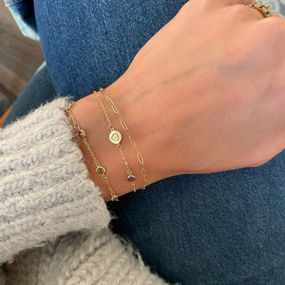 Heart Disc & Petite 1 Birthstone Bracelet in 14k Gold
