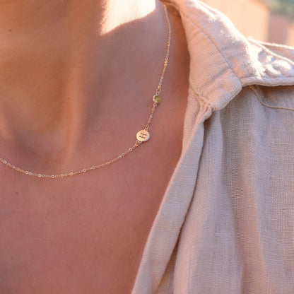 1 Letter & 1 Petite Peridot Necklace in 14k Gold (August)