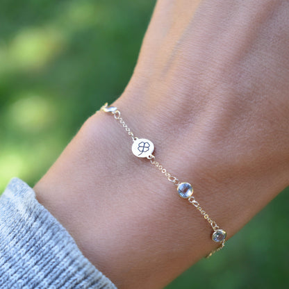Clover Disc & Petite 4 Birthstone Bracelet in 14k Gold