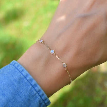 Bayberry 3 Moonstone Bracelet in 14k Gold (June)
