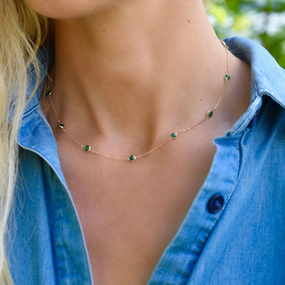 Bayberry 11 Emerald Necklace in 14k Gold (May)
