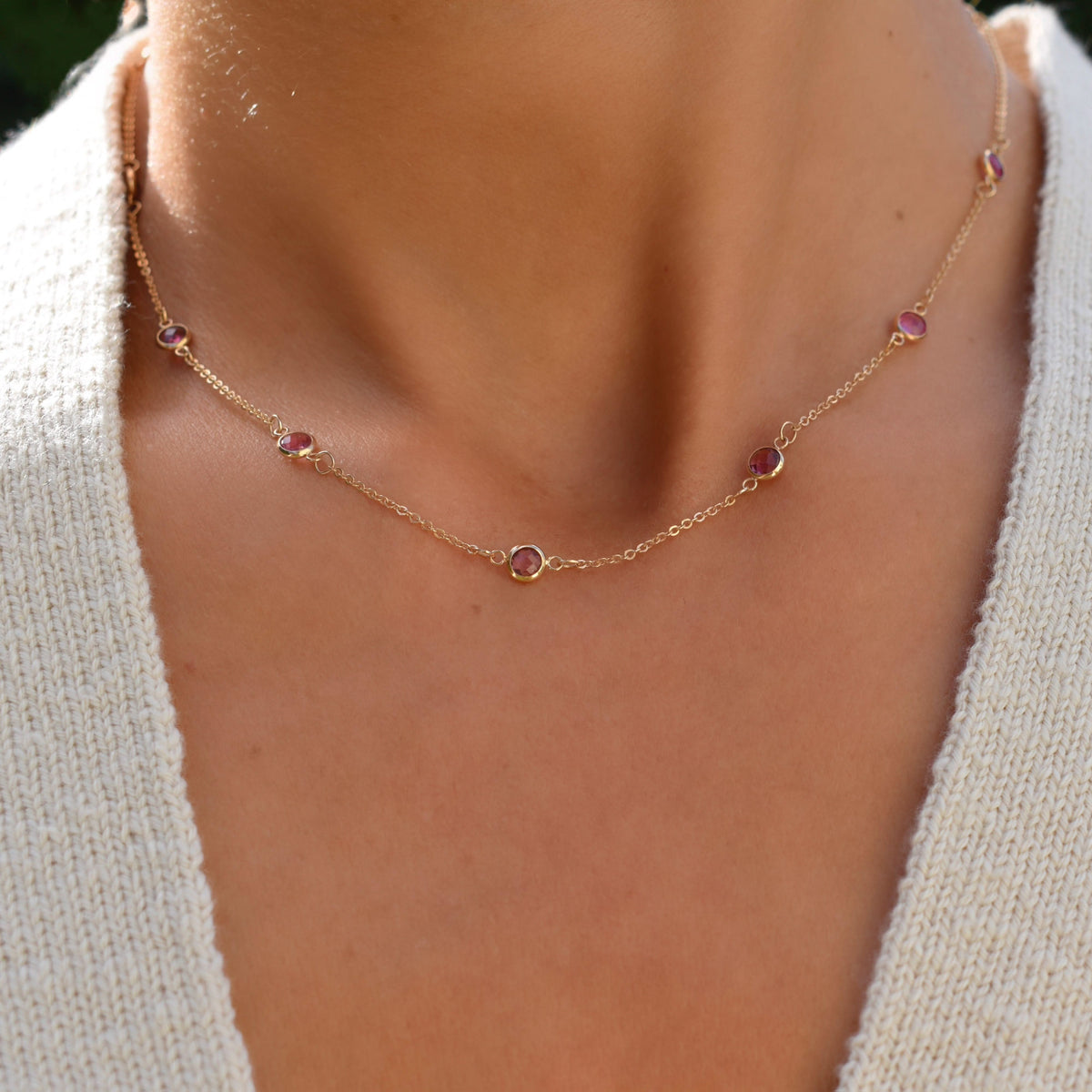Bayberry 11 Pink Sapphire Necklace in 14k Gold (October)