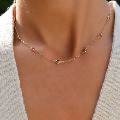 Bayberry 11 Pink Sapphire Necklace in 14k Gold (October)