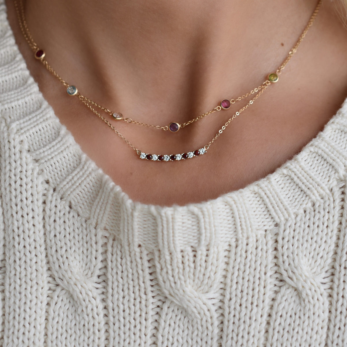 Rosecliff Diamond & Garnet Bar Necklace in 14k Gold (January)