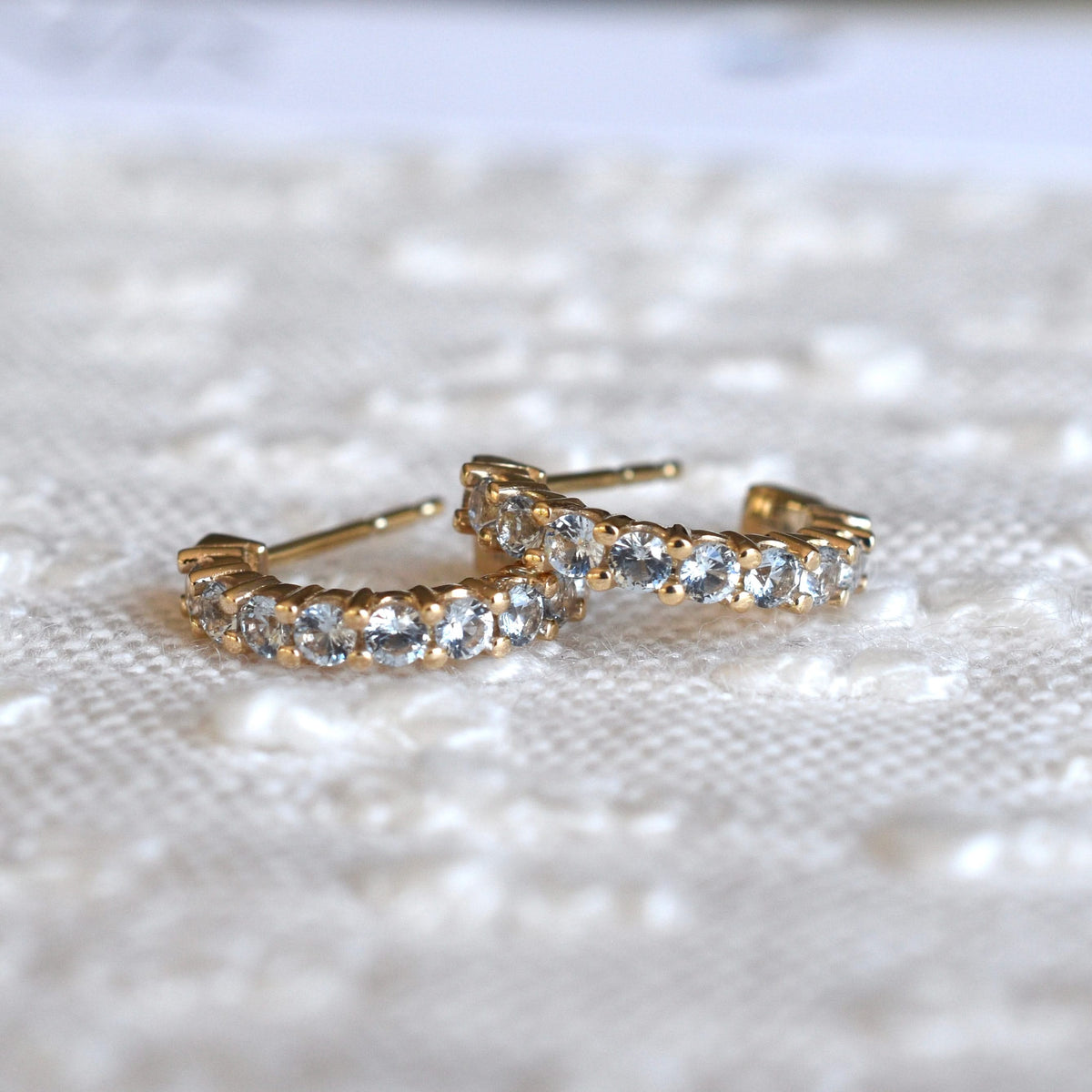 Rosecliff Aquamarine Huggie Hoop Earrings in 14k Gold (March)