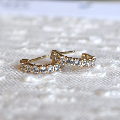 Rosecliff Aquamarine Huggie Hoop Earrings in 14k Gold (March)