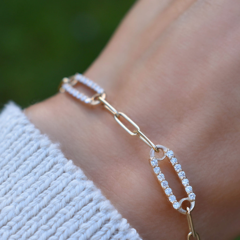 Adelaide 2 Pavé Birthstone Link Bracelet in 14k Gold
