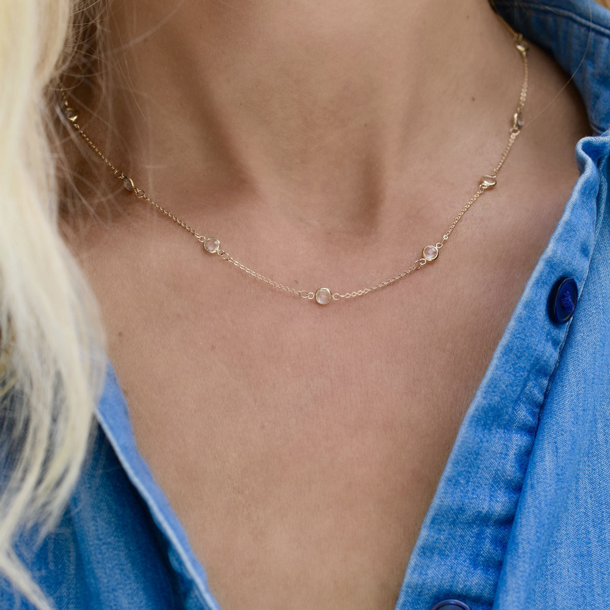 Bayberry 11 White Topaz Necklace in 14k Gold (April)