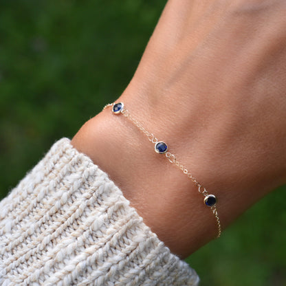 Bayberry 3 Sapphire Bracelet in 14k Gold (September)