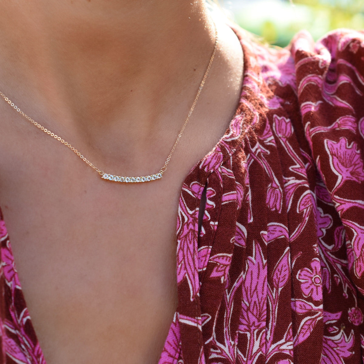 Rosecliff Aquamarine Bar Necklace and Huggie Hoop Earrings Set in 14k Gold (March)