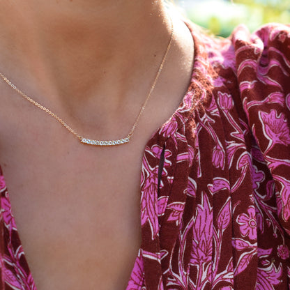Rosecliff Aquamarine Bar Necklace and Huggie Hoop Earrings Set in 14k Gold (March)