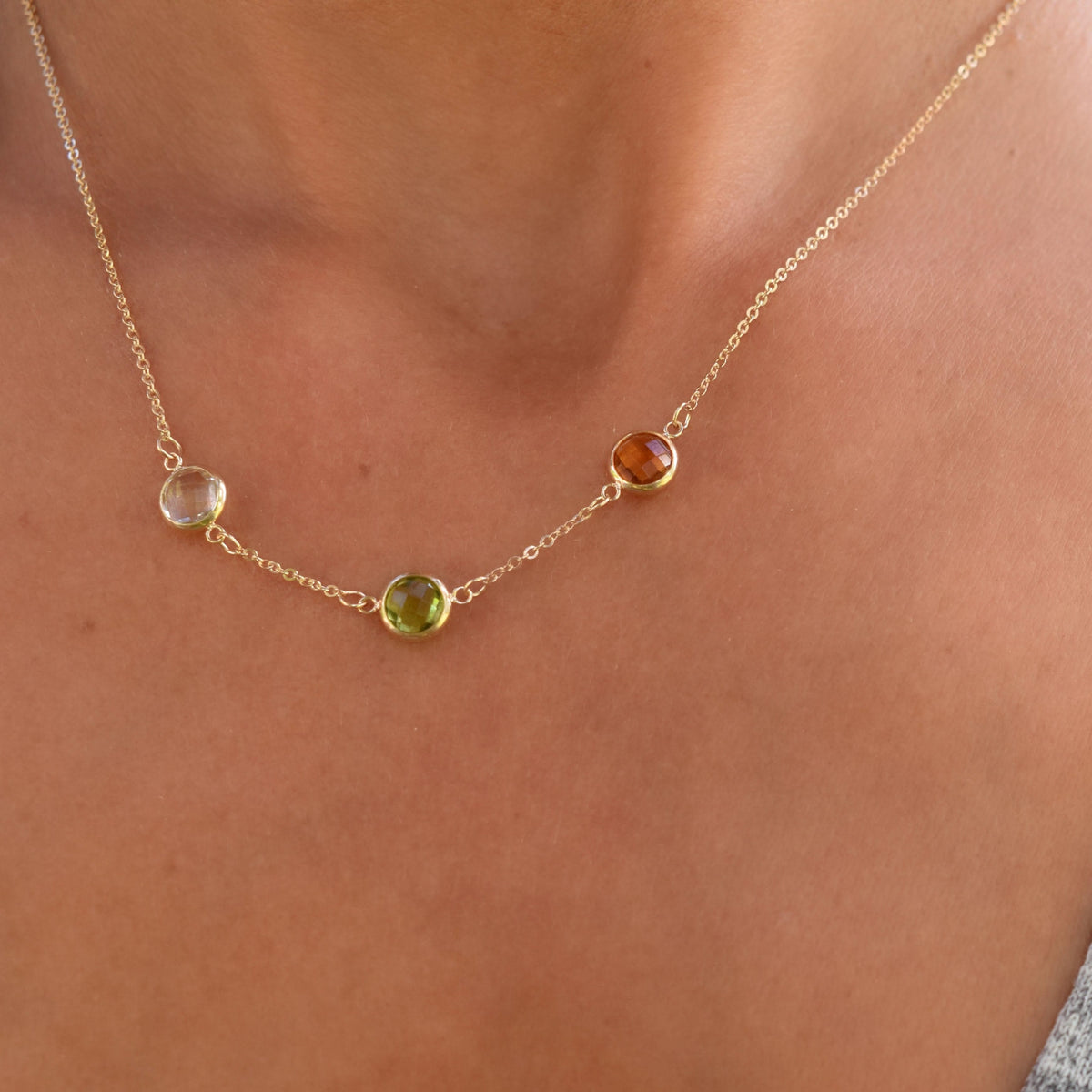 Grand 3 Birthstone Necklace in 14k Gold