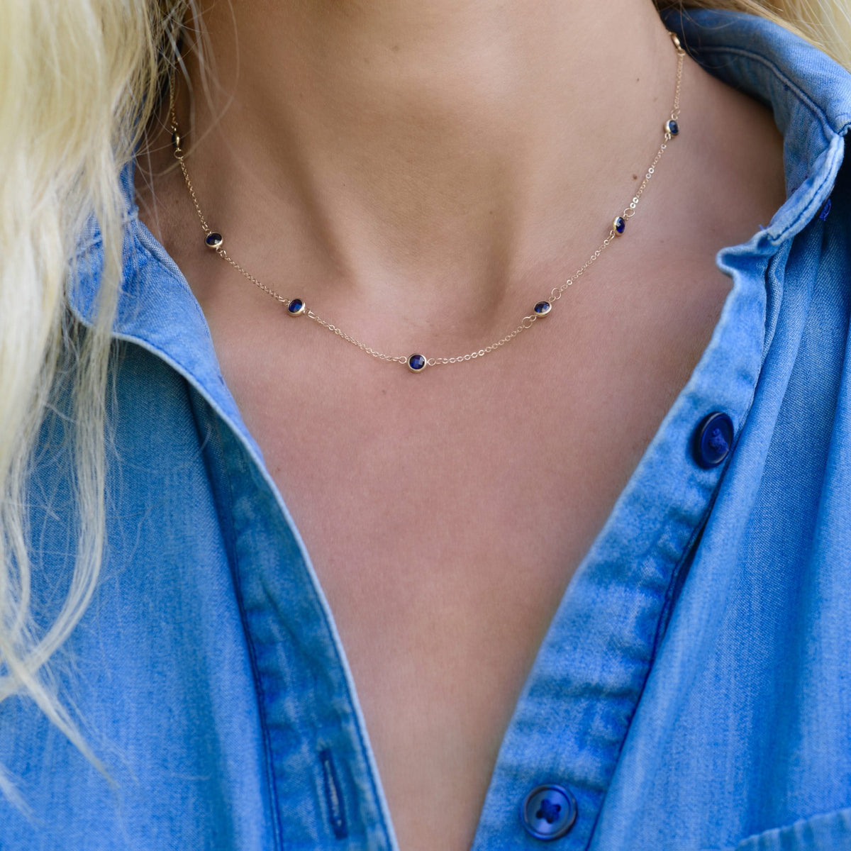 Bayberry 11 Sapphire Necklace in 14k Gold (September)