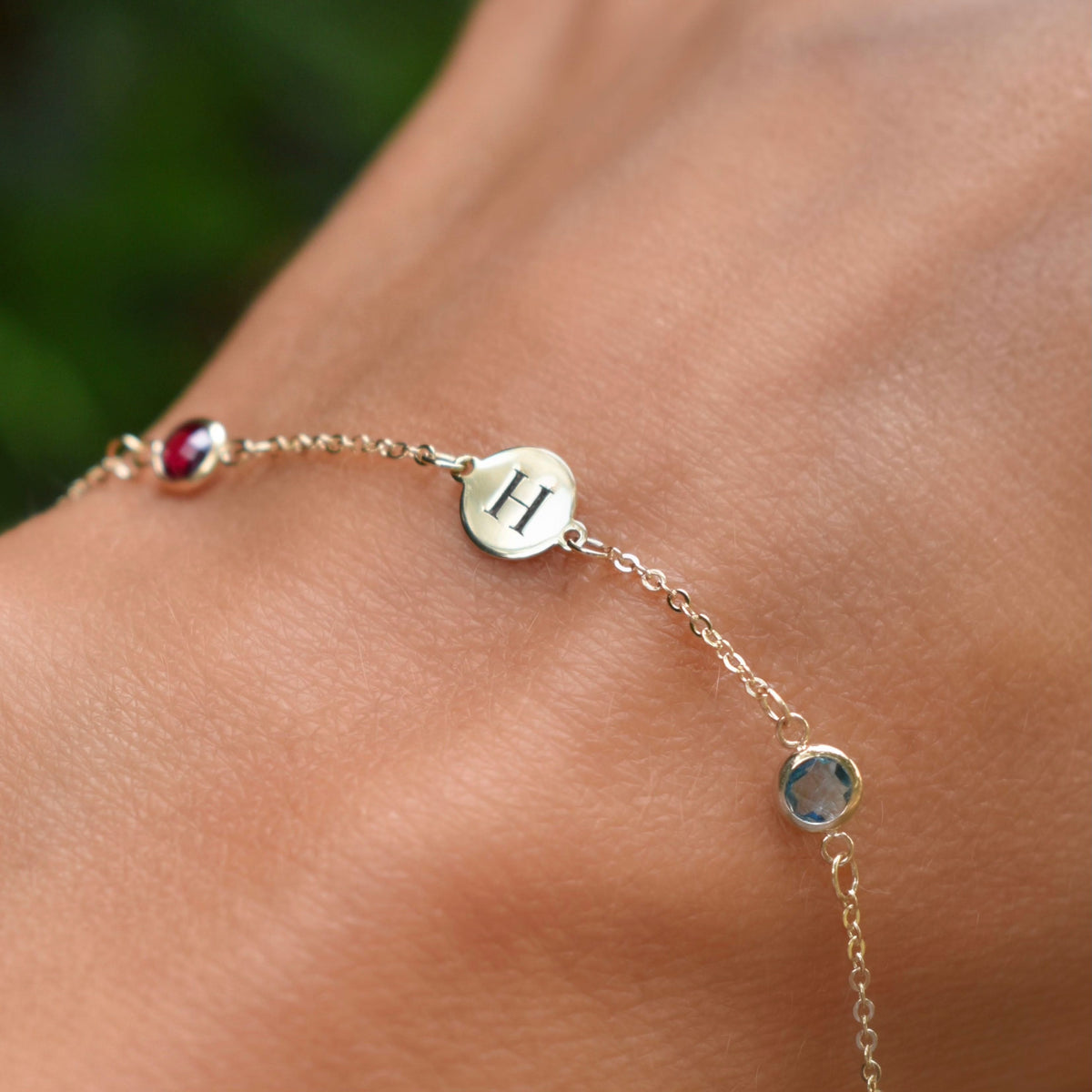 1 Letter & 2 Petite Birthstone Bracelet in 14k Gold