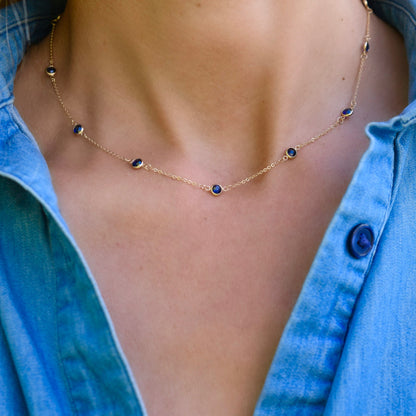 Bayberry 11 Sapphire Necklace in 14k Gold (September)