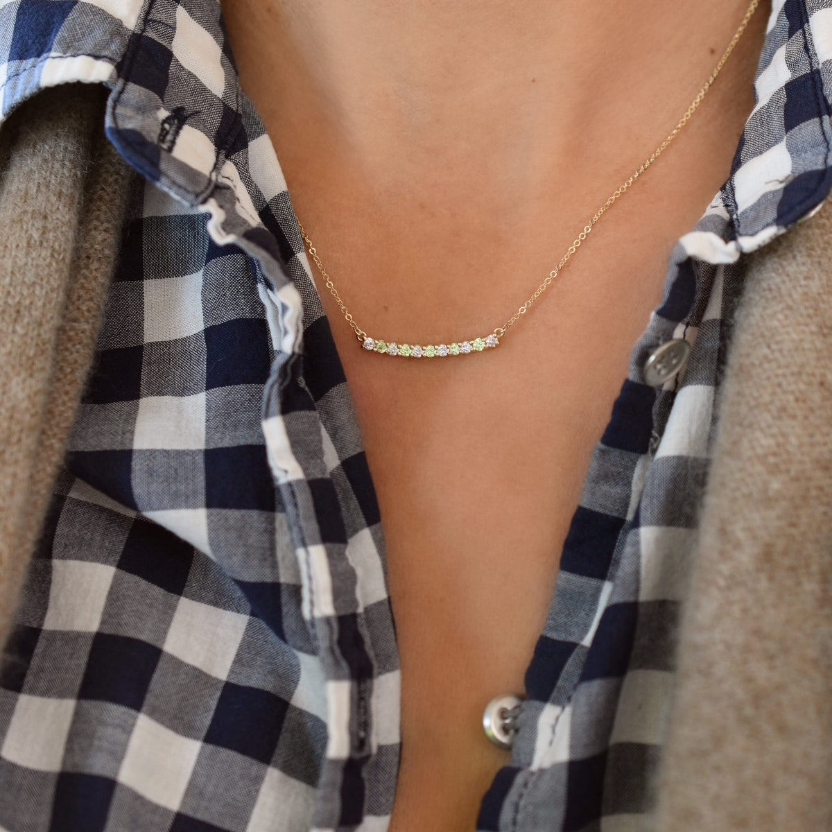 Rosecliff Diamond & Peridot Bar Necklace in 14k Gold (August)