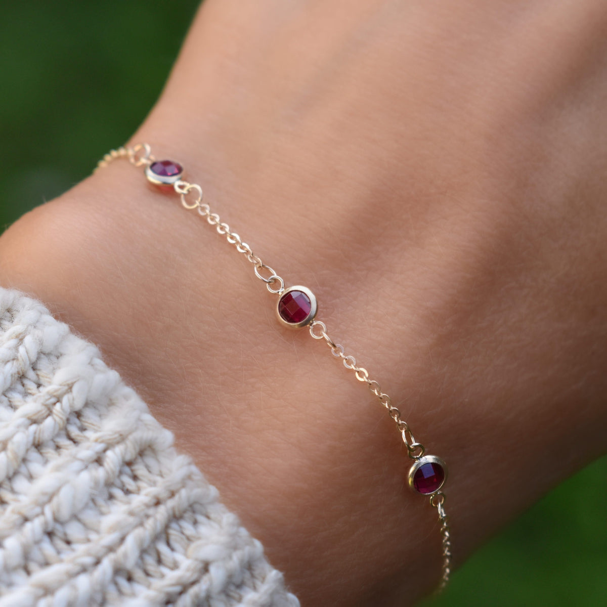 Bayberry 3 Ruby Bracelet in 14k Gold (July)
