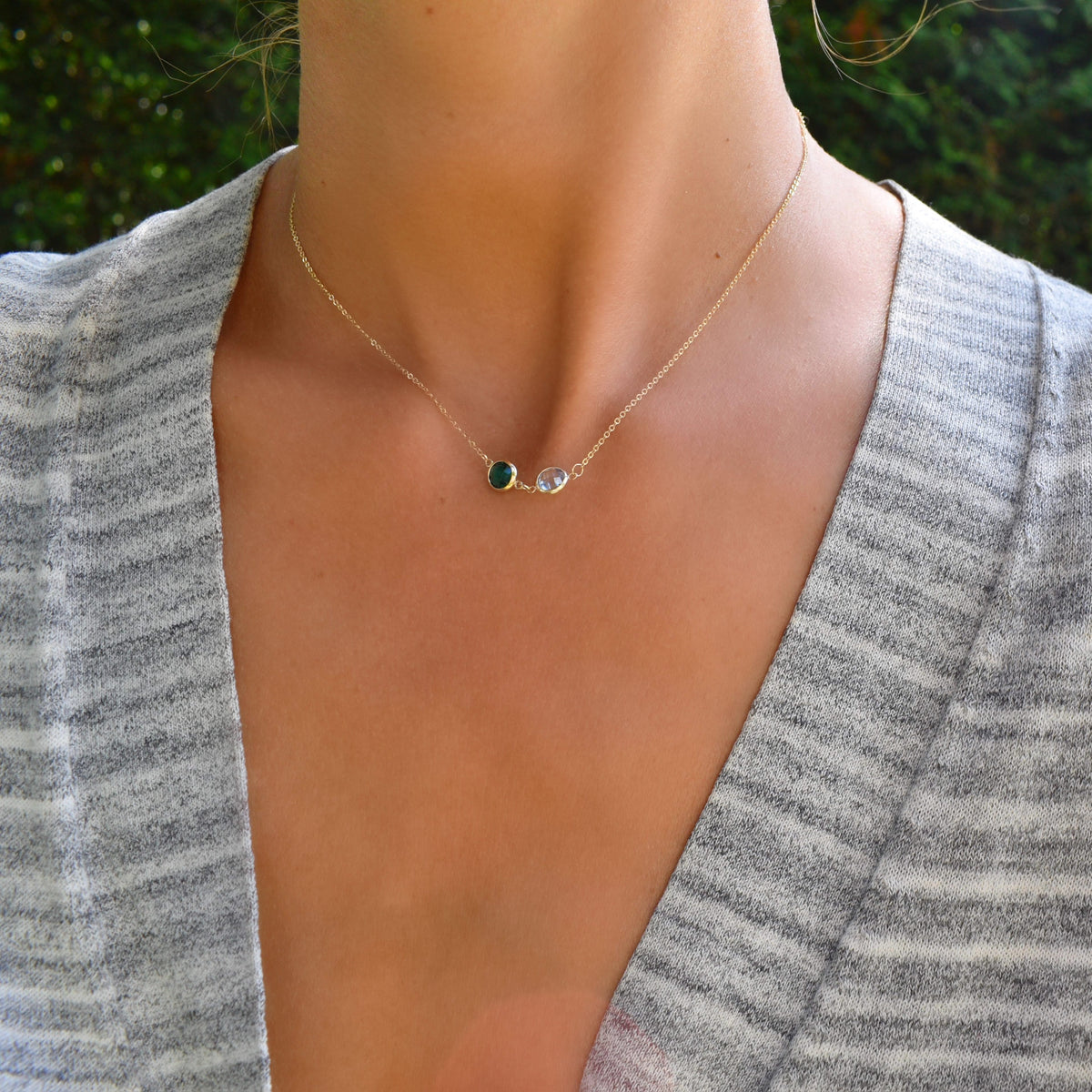 Grand 2 Connected Birthstone Necklace in 14k Gold