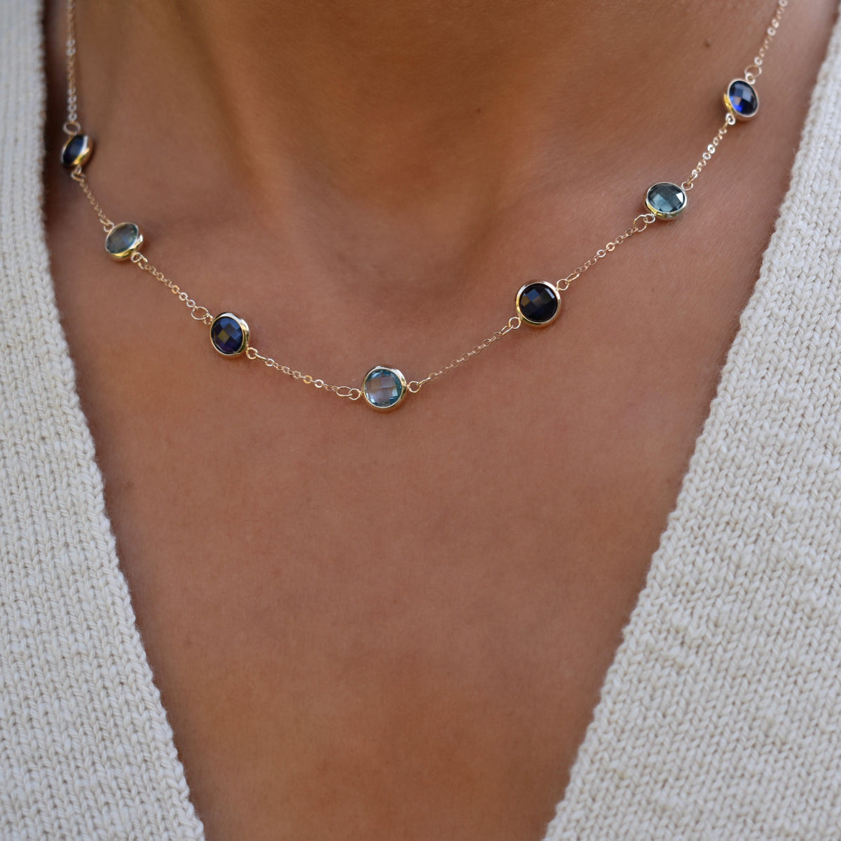 Grand 7 Birthstone Necklace in 14k Gold