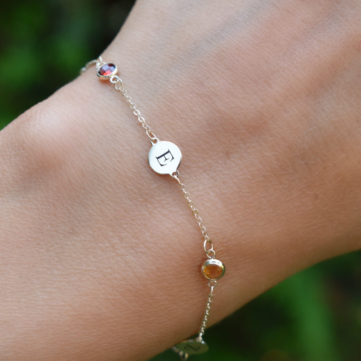 3 Letter & 3 Petite Birthstone Bracelet in 14k Gold