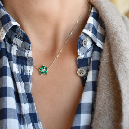 Greenwich Flower Emerald & Diamond Necklace in 14k Gold (May)