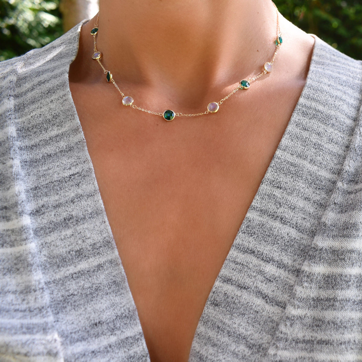 Grand 9 Birthstone Necklace in 14k Gold