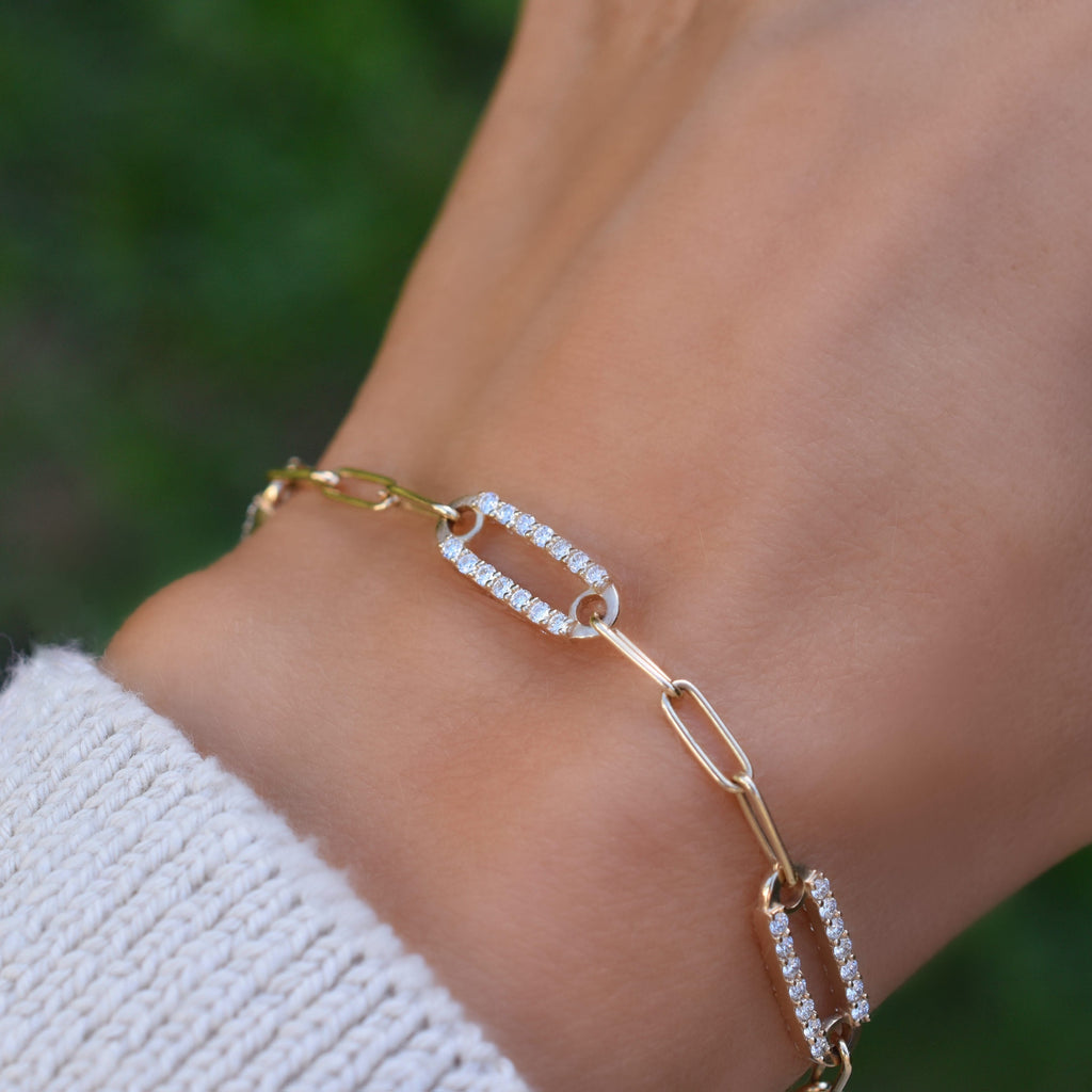 Adelaide 3 Pavé Birthstone Link Bracelet in 14k Gold