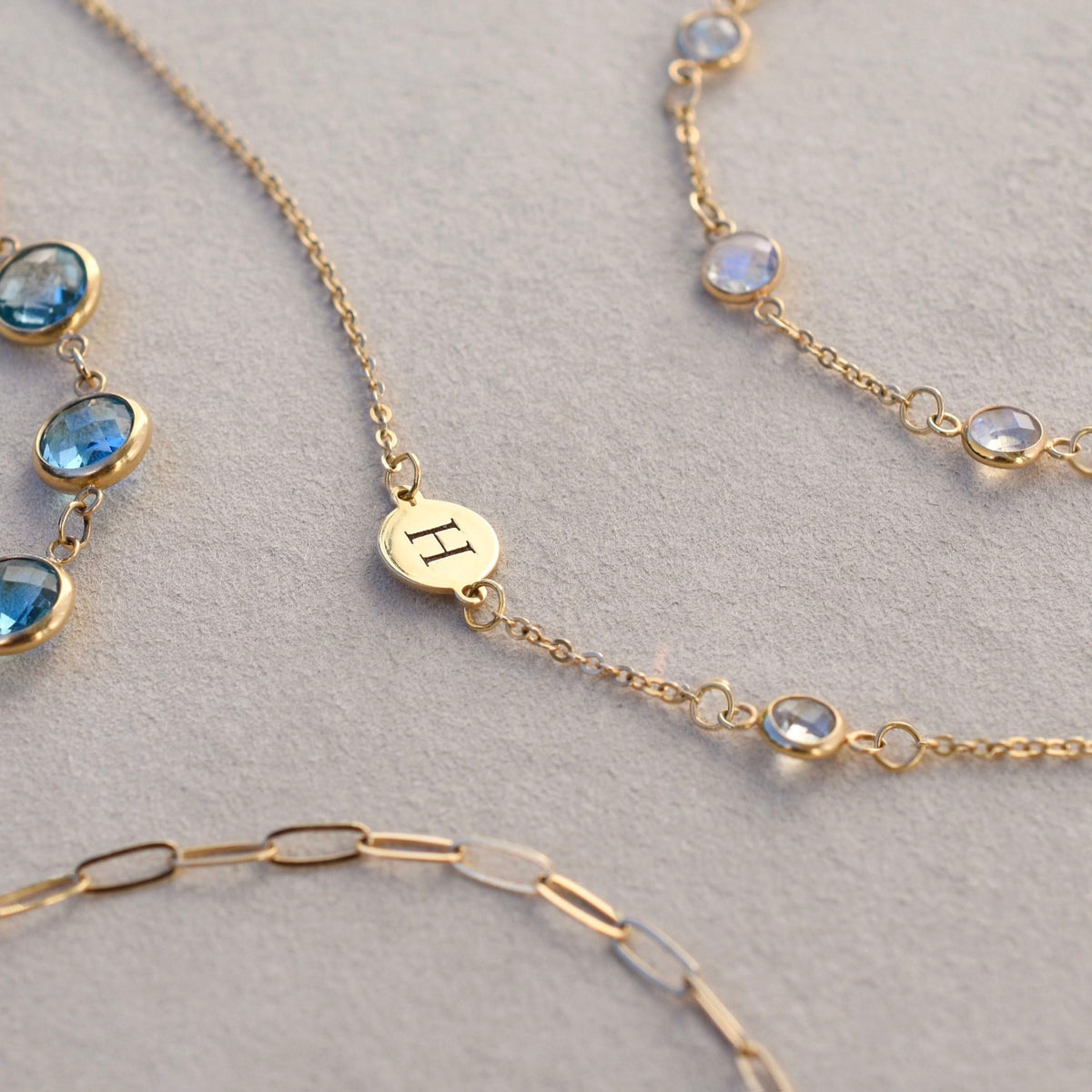 1 Letter & 1 Petite Birthstone Bracelet in 14k Gold
