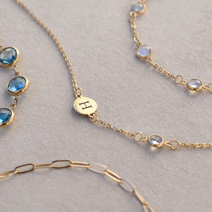 1 Letter & 1 Petite Birthstone Bracelet in 14k Gold