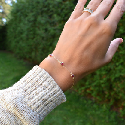 Bayberry 3 Ruby Bracelet in 14k Gold (July)