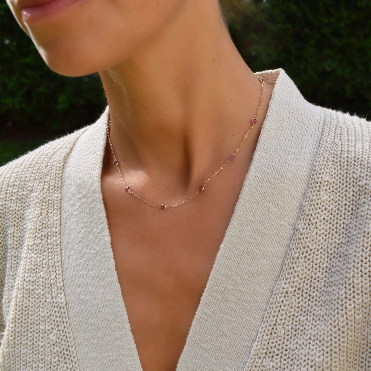 Bayberry 11 Pink Sapphire Necklace in 14k Gold (October)
