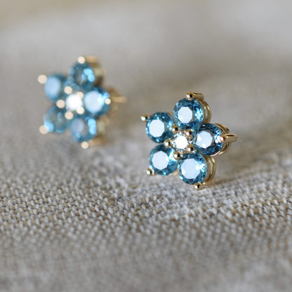 Greenwich Flower Birthstone & Diamond Earrings in 14k Gold
