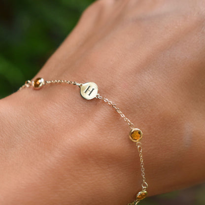 1 Letter & 4 Petite Citrine Bracelet in 14k Gold (November)