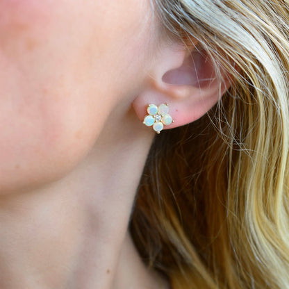 Greenwich Flower Opal & Diamond Necklace and Earrings Set in 14k Gold (October)