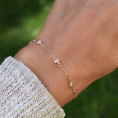 Bayberry 3 White Topaz Bracelet in 14k Gold (April)